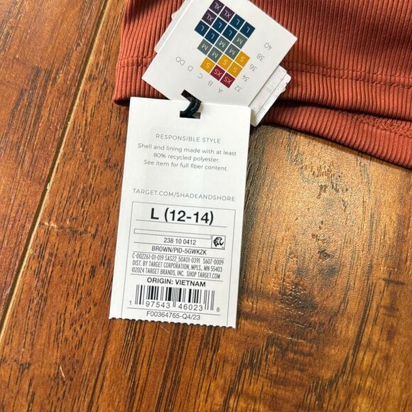 *NWT Shade & Shore Large (12-14) Brown Ribbed Bikini Swim Bralette Top - Picture 8 of 9